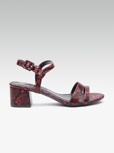 

DOROTHY PERKINS Women Red & Black Snakeskin Textured Heels