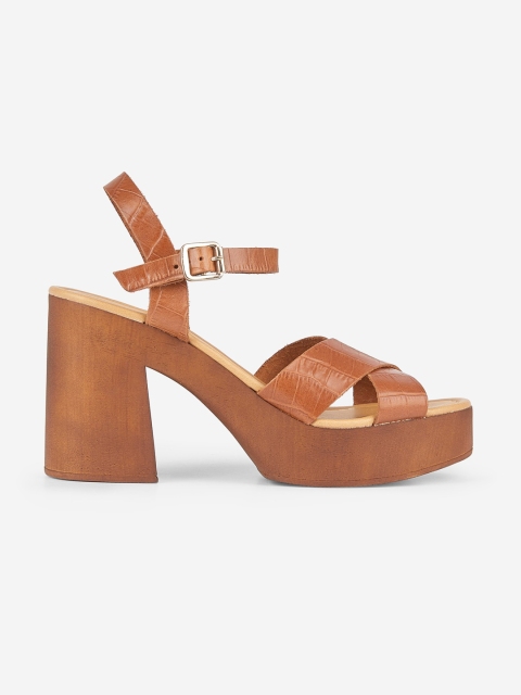 

DOROTHY PERKINS Women Brown Leather Croc-Textured Platforms