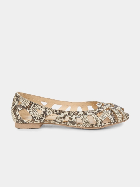 

DOROTHY PERKINS Women Beige & Brown Snakeskin Printed Peep Toes Flats