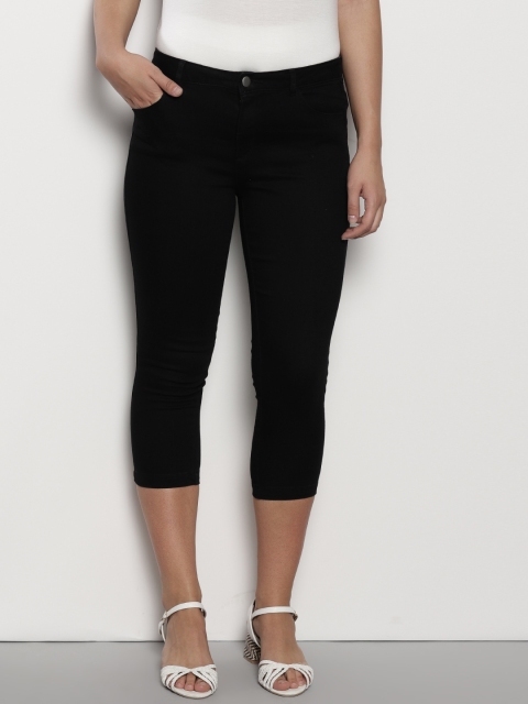 

DOROTHY PERKINS Women Black Solid Regular Fit Denim Capris