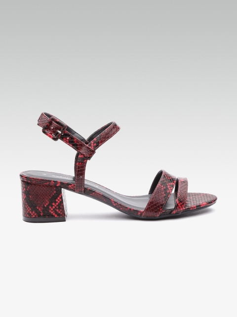 

DOROTHY PERKINS Women Red & Black Snakeskin Textured Block Heels