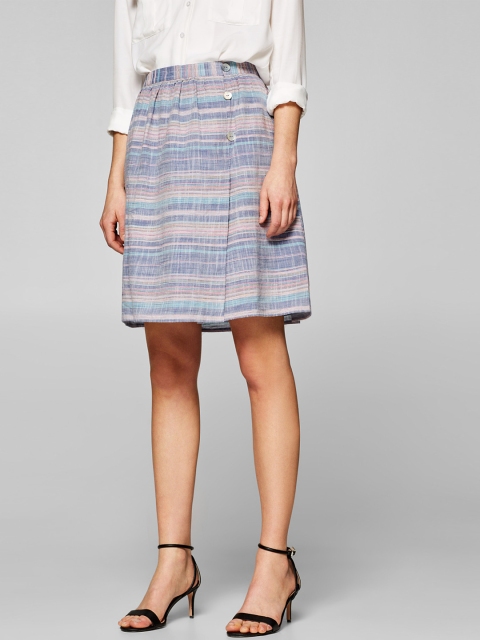 

Belle Fille Blue & Pink Self-Striped Knee Length A-Line Skirt