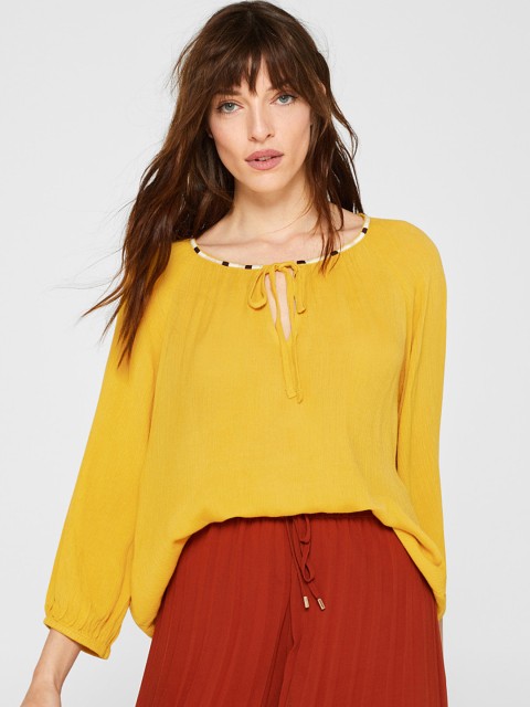 

ESPRIT Women Mustard Yellow Solid A-Line Top