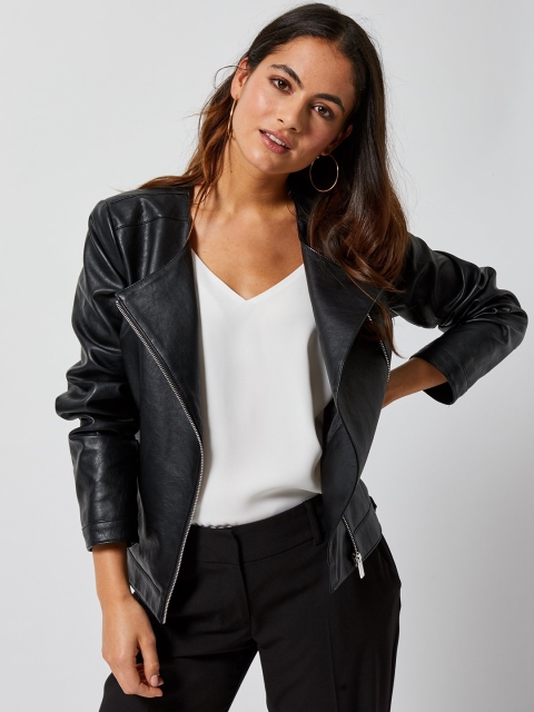 

DOROTHY PERKINS Women Black Solid Petite Biker Jacket