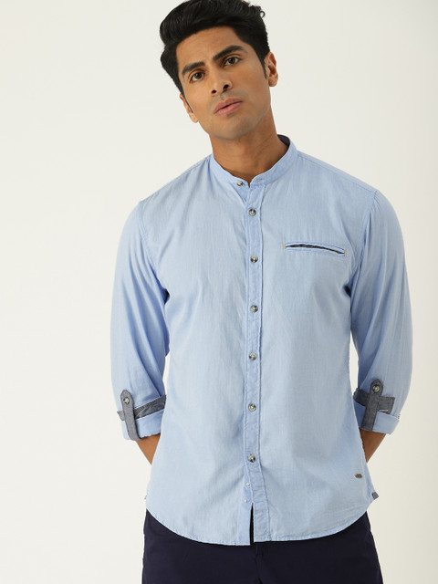 

ESPRIT Men Blue Slim Fit Self Design Casual Shirt