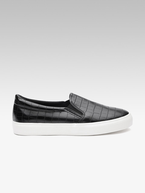

DOROTHY PERKINS Women Black Croc Textured Slip-On Sneakers