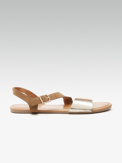 

DOROTHY PERKINS Women Gold-Toned & Brown Snakeskin Textured Open Toe Flats