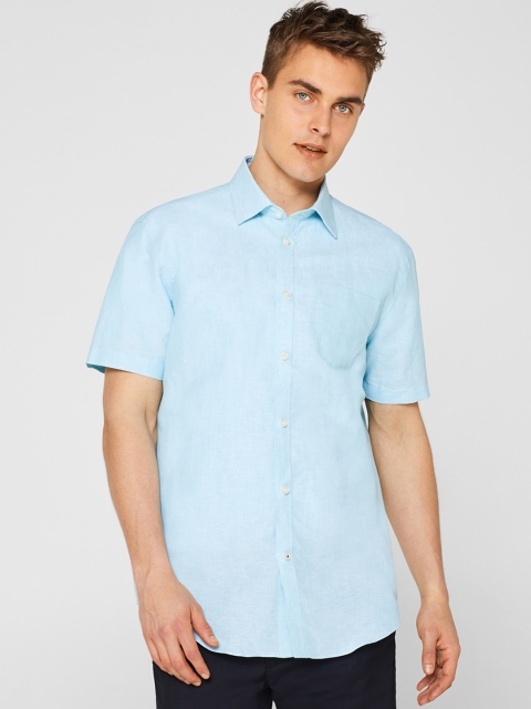 

ESPRIT Men Blue Solid Regular Fit Casual Linen Shirt
