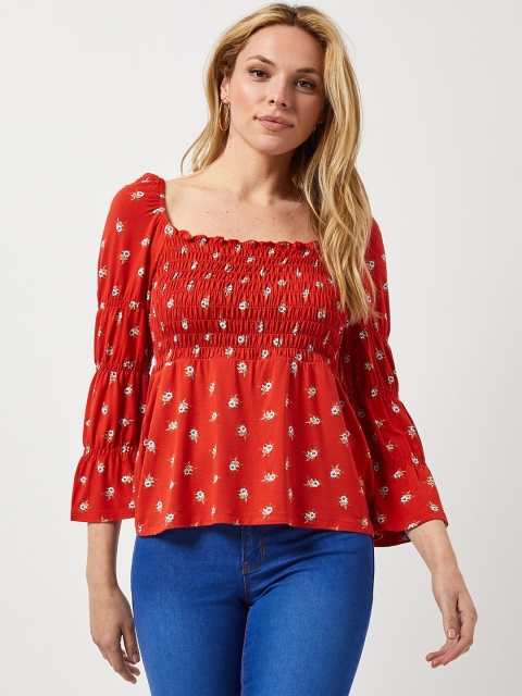 

DOROTHY PERKINS Women Rust Orange & White Printed Empire Top