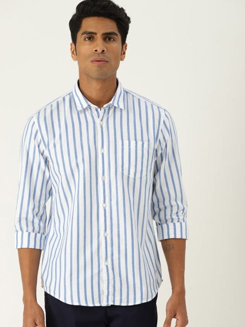 

ESPRIT Men White & Blue Regular Fit Striped Casual Shirt