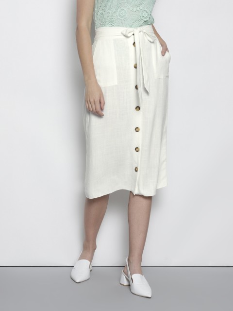 

DOROTHY PERKINS Women White Solid Midi Straight Skirt