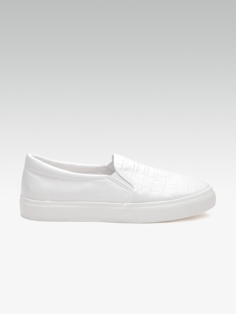 

DOROTHY PERKINS Women White Croc Textured Slip-On Sneakers