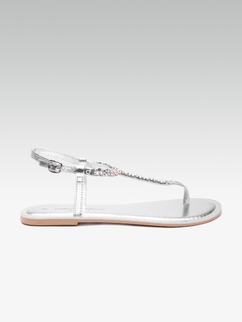 

DOROTHY PERKINS Women Silver-Toned Embellished T-Strap Flats