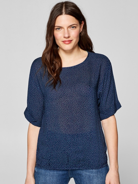 

ESPRIT Women Navy Blue & Green Printed Blouson Top