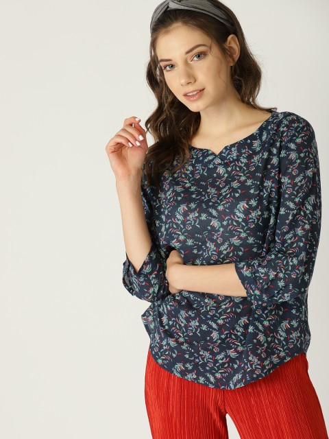 

ESPRIT Women Blue & Green Printed Top