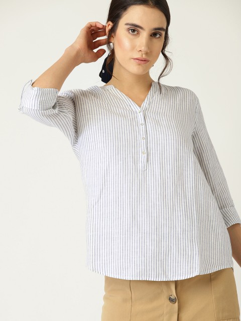 

ESPRIT Women White Striped Shirt Style Top