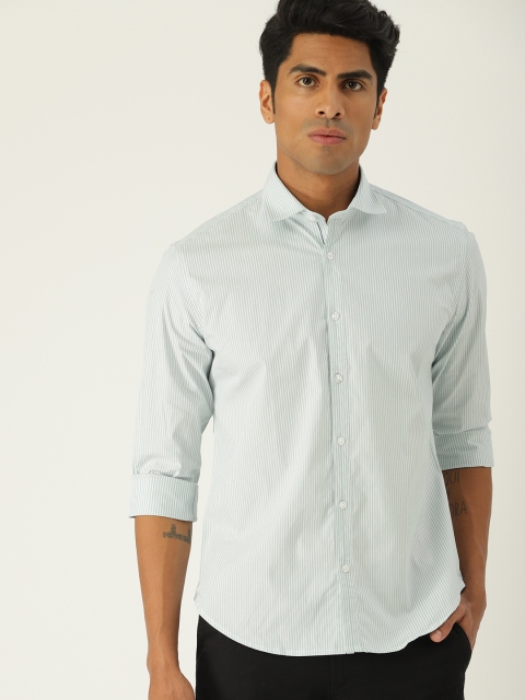 

ESPRIT Men Sea Green & White Slim Fit Striped Casual Shirt