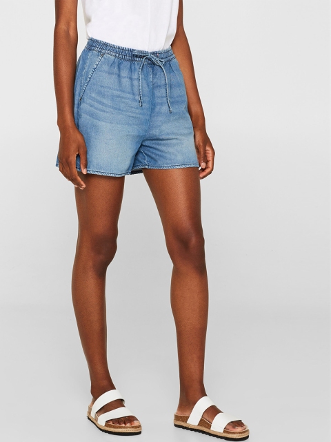 

ESPRIT Women Blue Solid Washed Denim Shorts, Na
