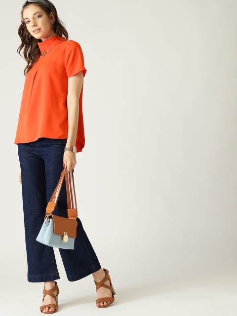 

ESPRIT Women Orange Solid A-Line Top