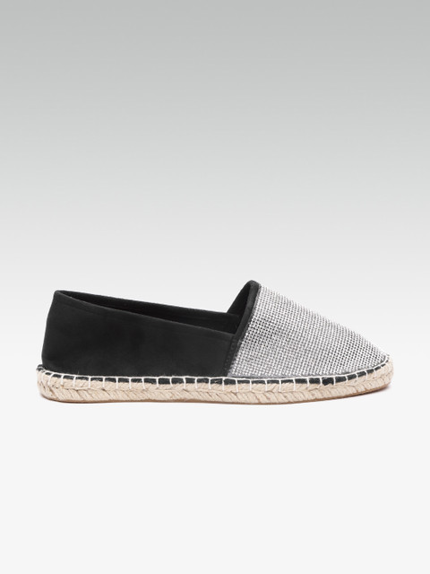 

DOROTHY PERKINS Women Silver-Toned & Black Embellished Espadrilles