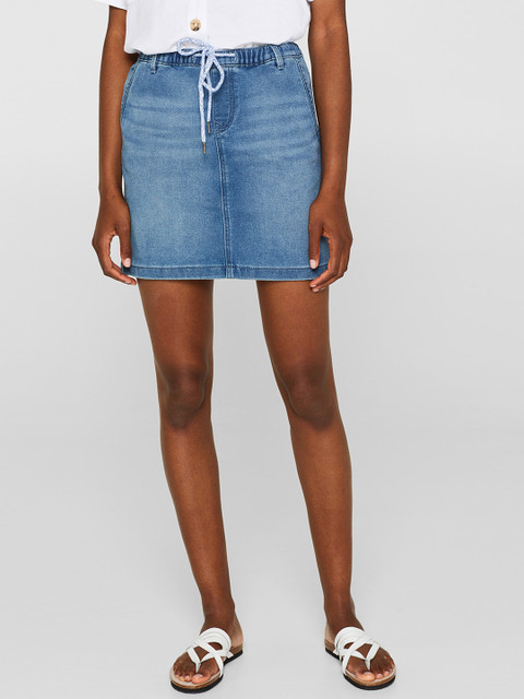 

ESPRIT Women Blue Washed Straight Denim Skirt
