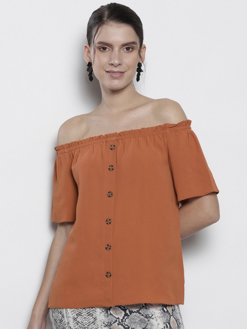 

DOROTHY PERKINS Women Petite Brown Solid Bardot Top