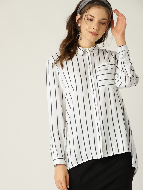 

ESPRIT Women White & Navy Blue Regular Fit Striped Casual Shirt