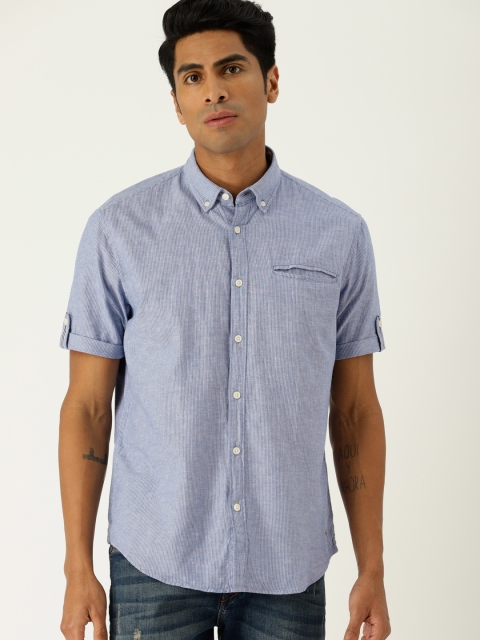 

ESPRIT Men Blue & White Regular Fit Striped Chambray Casual Shirt