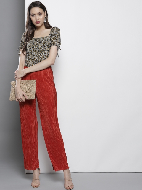 

DOROTHY PERKINS Women Black & Mustard Yellow Floral Print Top