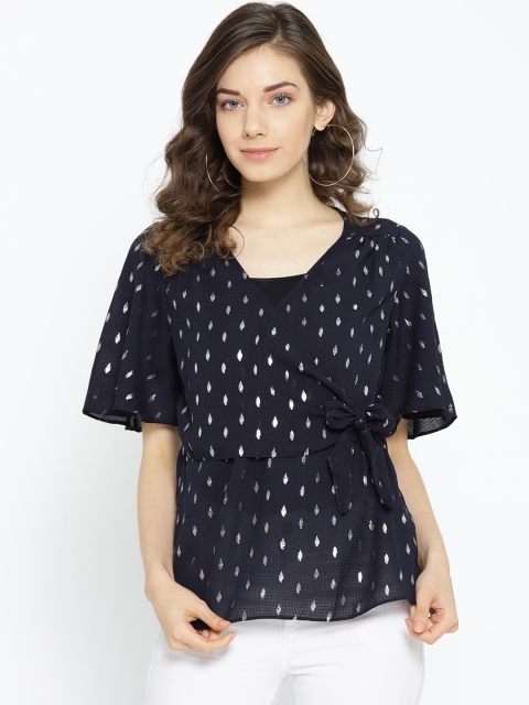 

DOROTHY PERKINS Women Navy Blue Printed Wrap Top