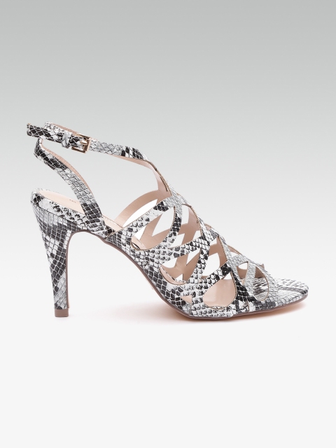 

DOROTHY PERKINS Women White & Black Snakeskin Textured Heels