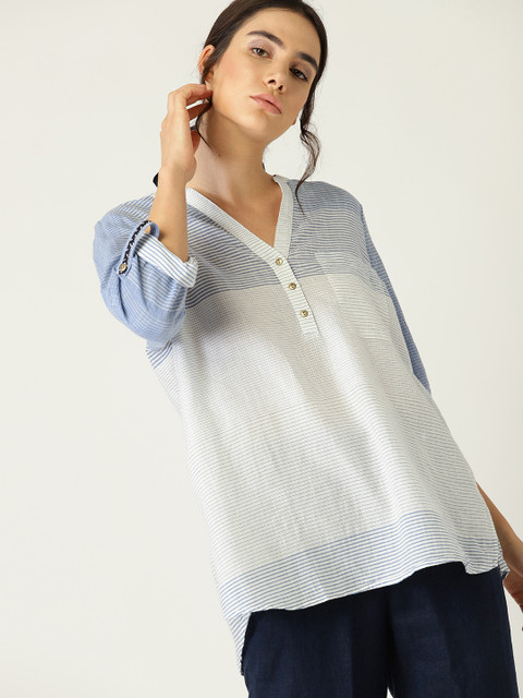 

ESPRIT Women Blue & White Striped Shirt Style Top