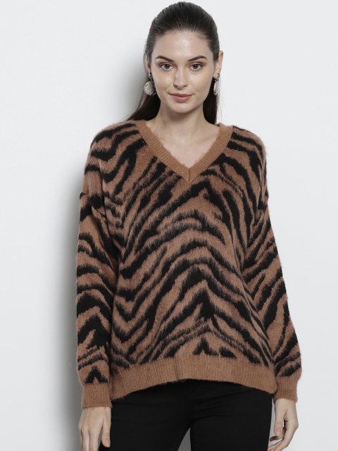 

DOROTHY PERKINS Women Brown & Black Self Design Petite Sweater