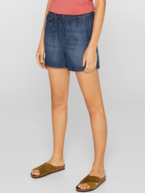 

ESPRIT Women Navy Blue Washed Regular Fit Denim Shorts