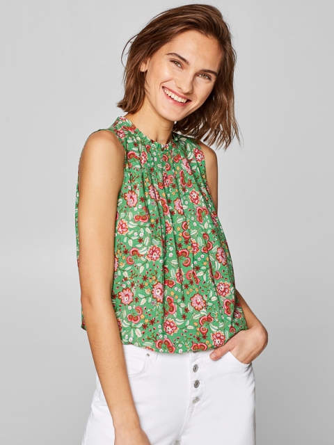 

ESPRIT Women Green & Pink Floral Print Blouson Top
