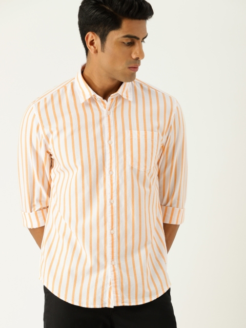 

ESPRIT Men White & Orange Regular Fit Striped Casual Shirt