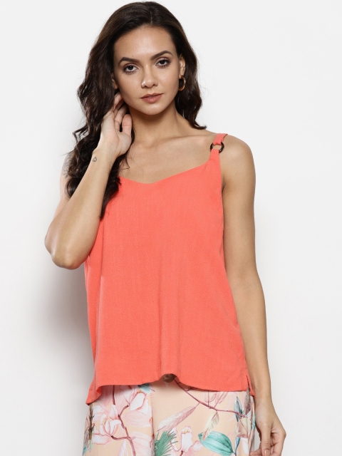 

DOROTHY PERKINS Women Coral Orange Solid Styled Back Top