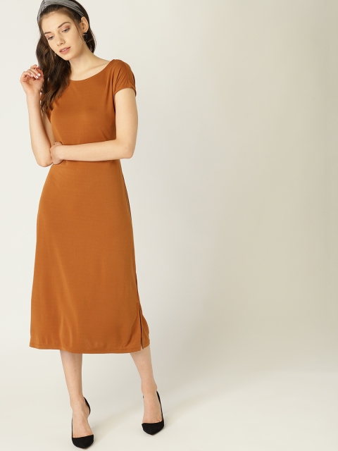 

ESPRIT Women Mustard Brown Solid A-Line Dress
