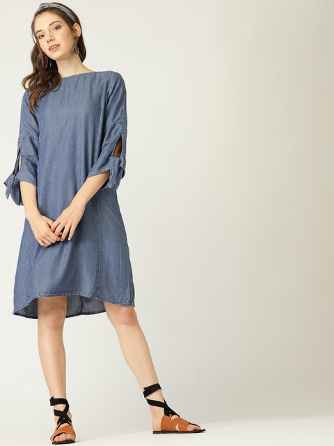 

ESPRIT Women Navy Blue Chambray Solid Shift Dress
