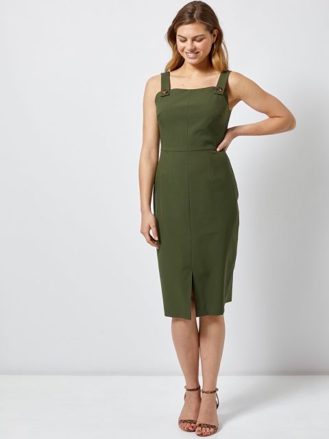 

DOROTHY PERKINS Women Olive Green Solid Sheath Dress