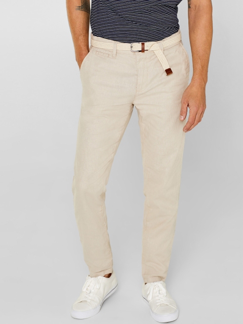 

ESPRIT Men Off-White Relaxed Fit Solid Trousers