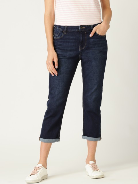 

ESPRIT Women Navy Blue Slim Fit Mid-Rise Clean Look Cropped Jeans