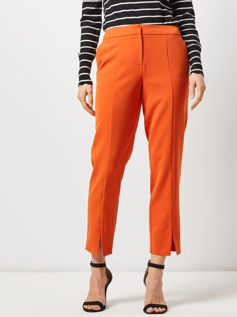 

DOROTHY PERKINS Women Orange Straight Fit Solid Regular Cropped Trousers