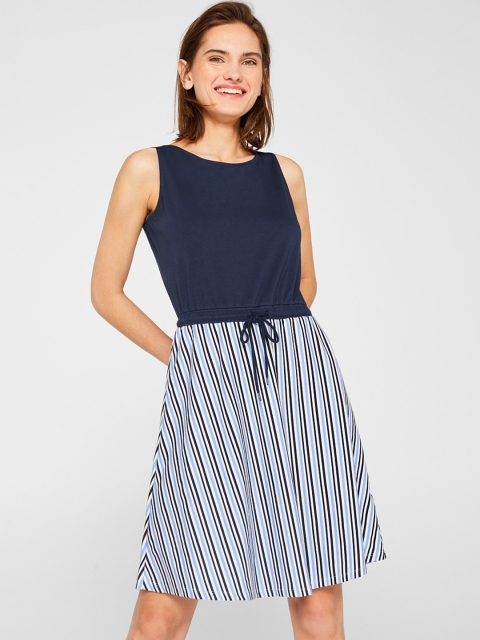 

ESPRIT Women Navy Blue & White Striped A-Line Dress