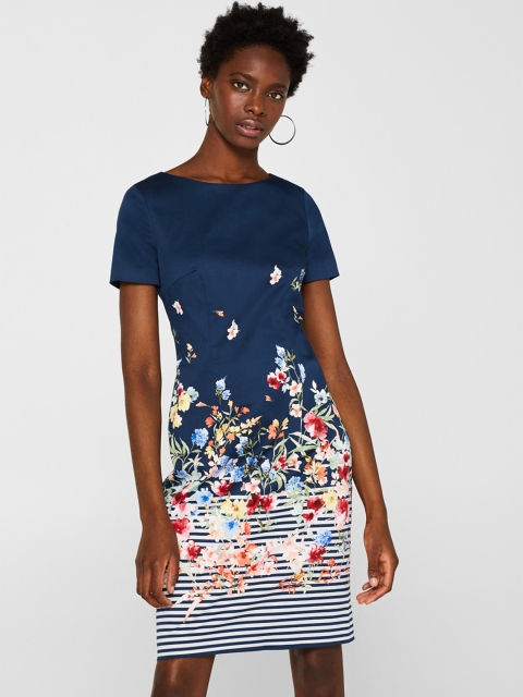 

ESPRIT Women Navy Blue & White Floral Printed Sheath Dress
