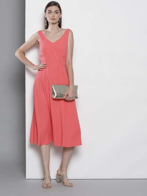 

DOROTHY PERKINS Women Coral Pink Solid A-Line Dress