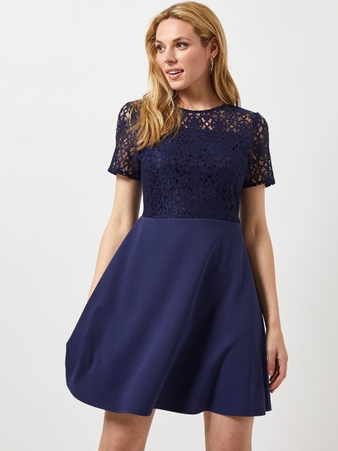 

DOROTHY PERKINS Women Navy Blue Lace Detail Fit and Flare Dress