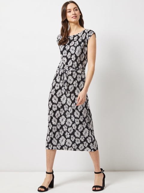 

DOROTHY PERKINS Women Black & White Floral Printed Accordian Pleats Sheath Dress