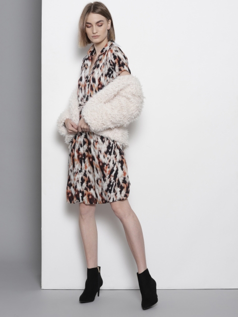 

DOROTHY PERKINS Women Off-White & Black Printed Shirt Dress