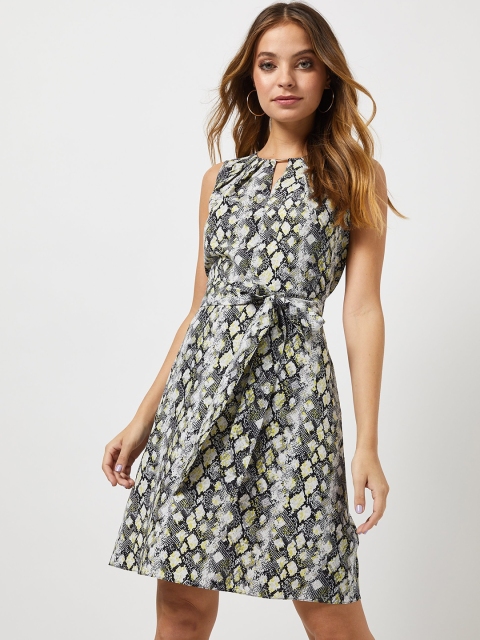 

DOROTHY PERKINS Women Petite Off-White & Black Snakeskin Printed A-Line Dress